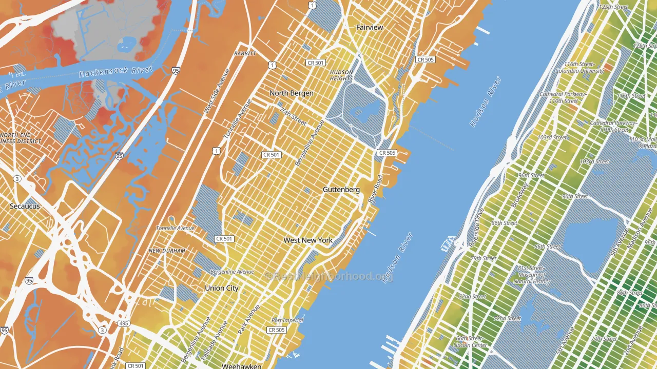 Transit Grade map of Guttenberg, NJ