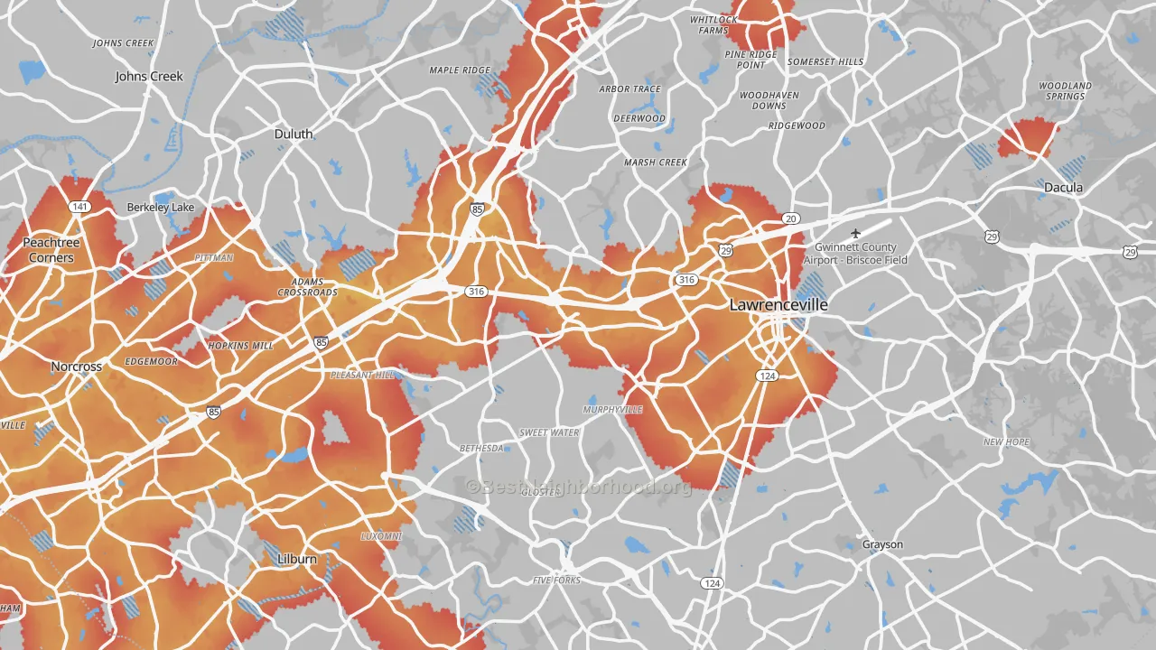 Transit Grade map of Gwinnett County, GA