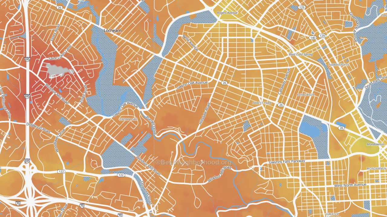 Transit Grade map of Gwynn Oak, MD