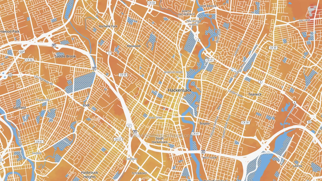 Transit Grade map of Hackensack, NJ