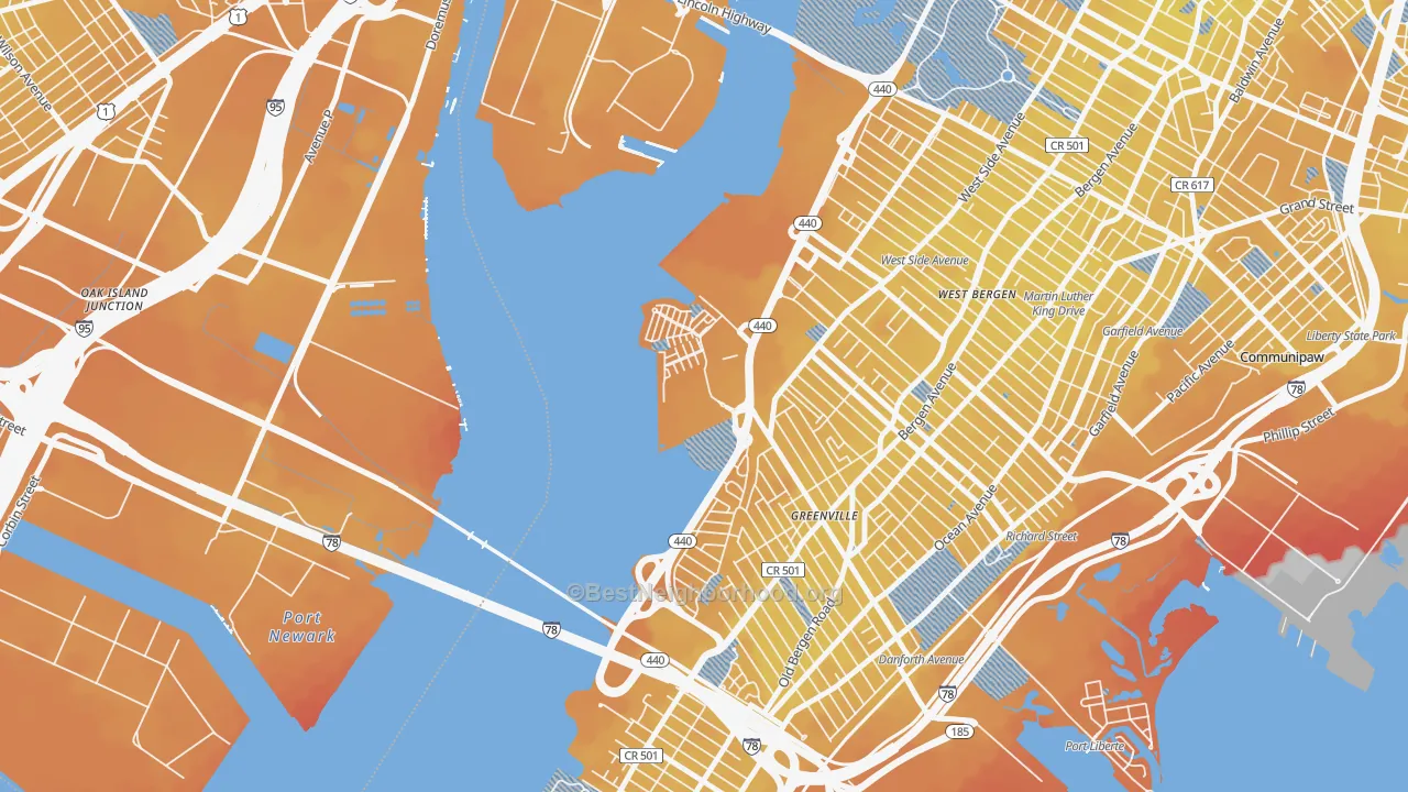 Transit Grade map of Hackensack Riverfront, Jersey City, NJ