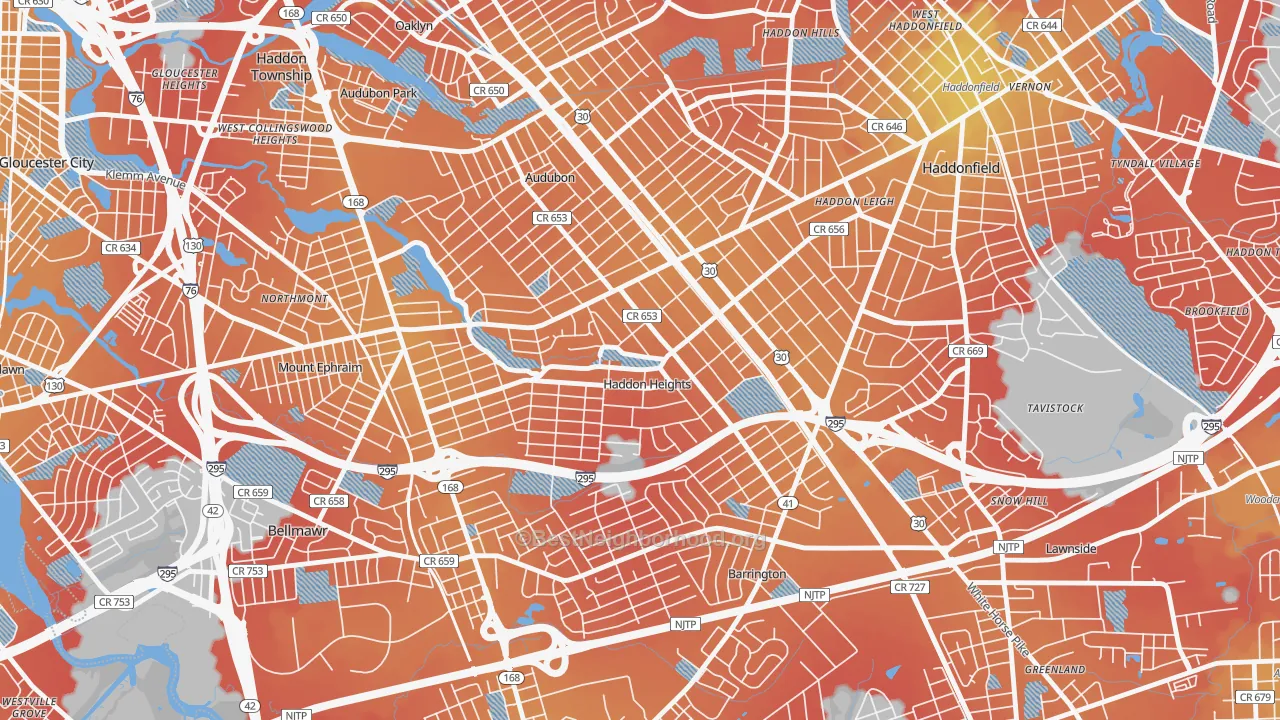 Transit Grade map of Haddon Heights, NJ