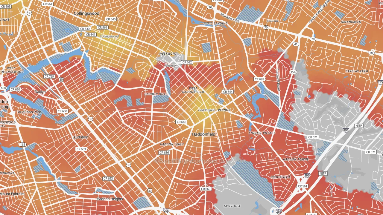 Transit Grade map of Haddonfield, NJ