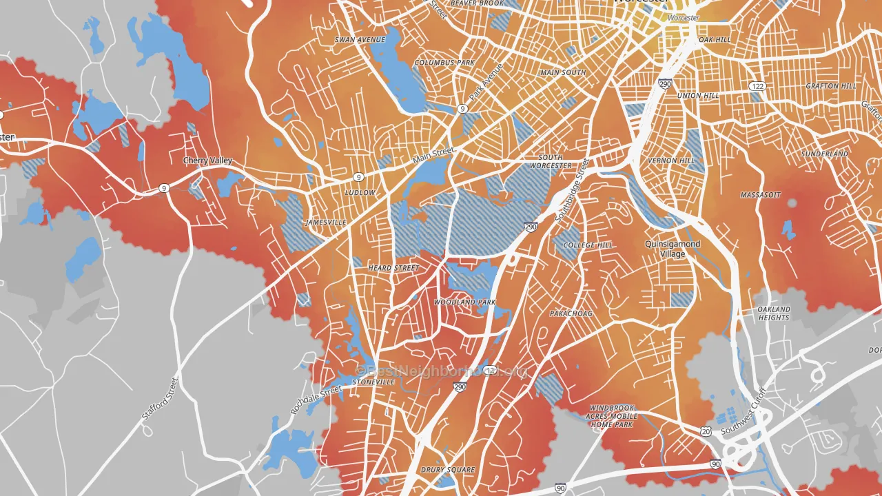 Transit Grade map of Hadwen Park, Worcester, MA