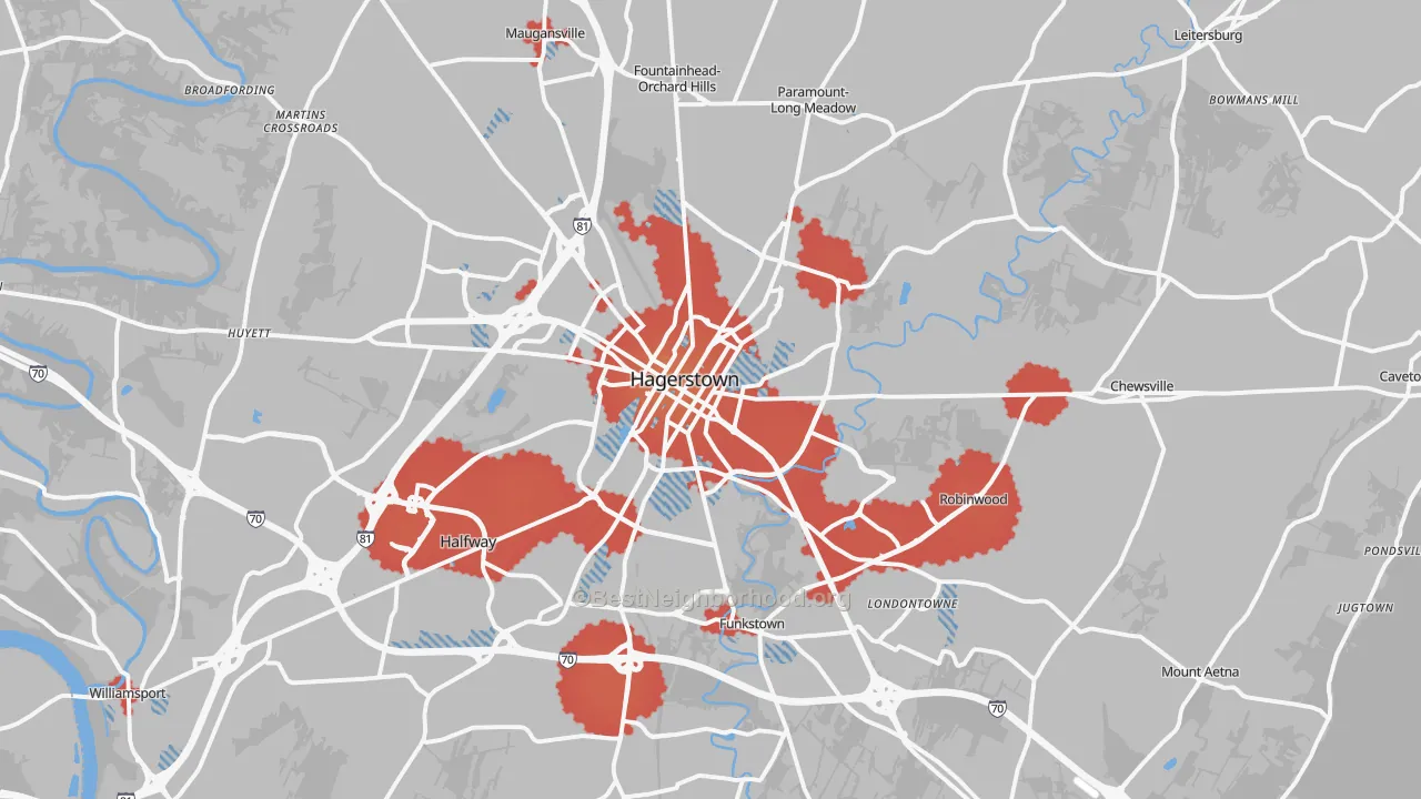 Transit Grade map of Hagerstown, MD