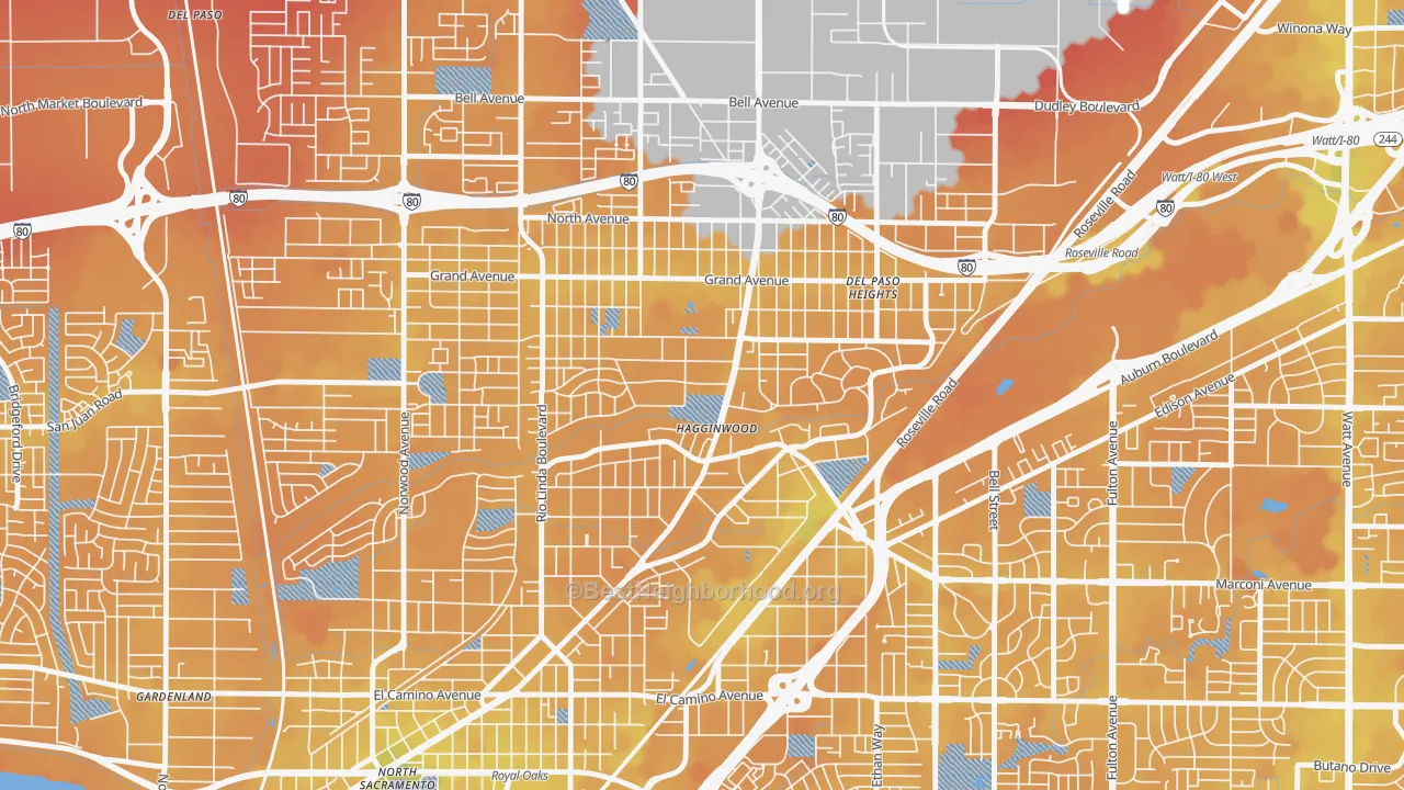 Transit Grade map of Hagginwood, Sacramento, CA