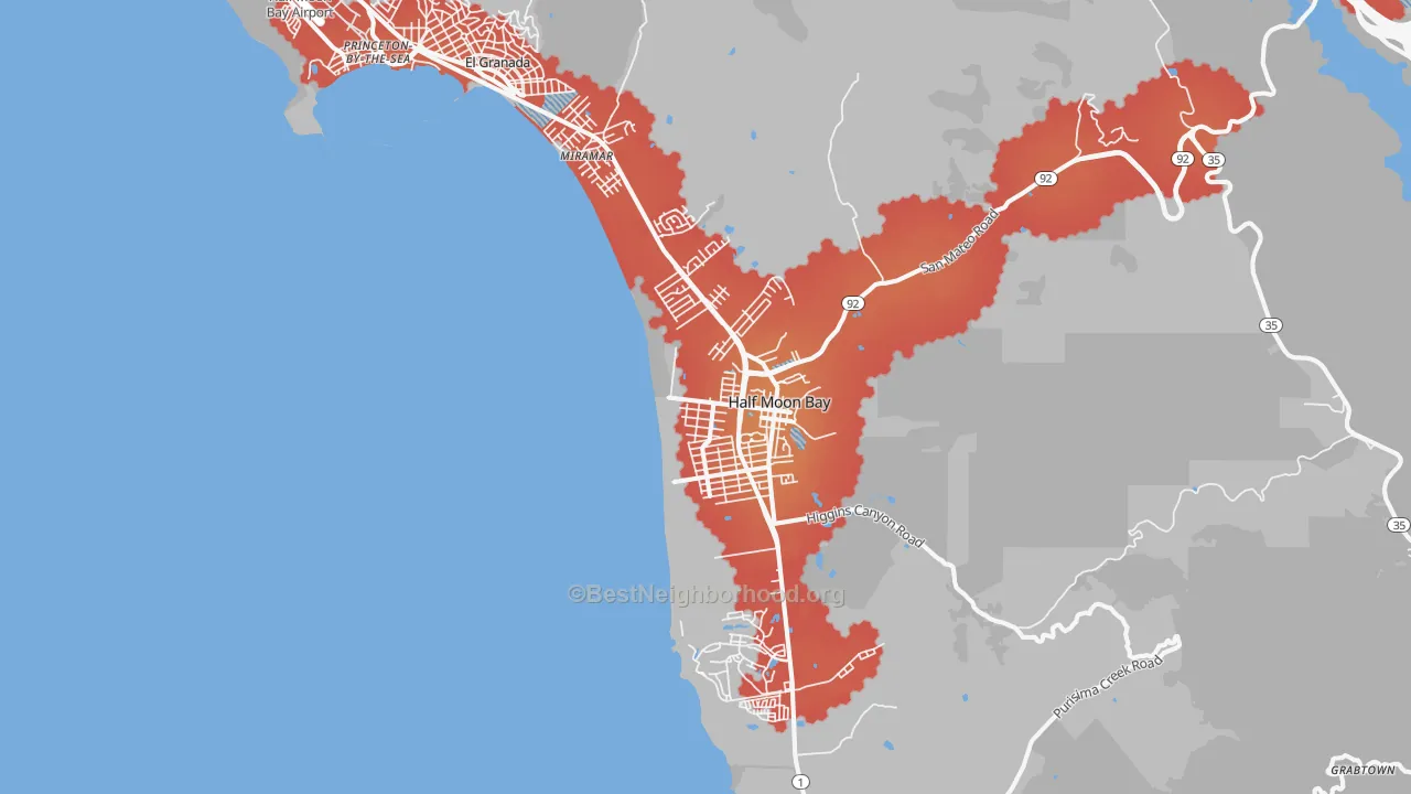 Transit Grade map of Half Moon Bay, CA