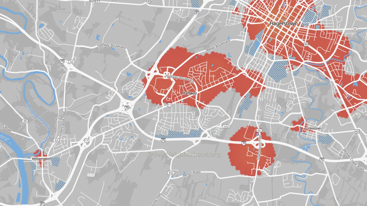 Transit Grade map of Halfway, MD