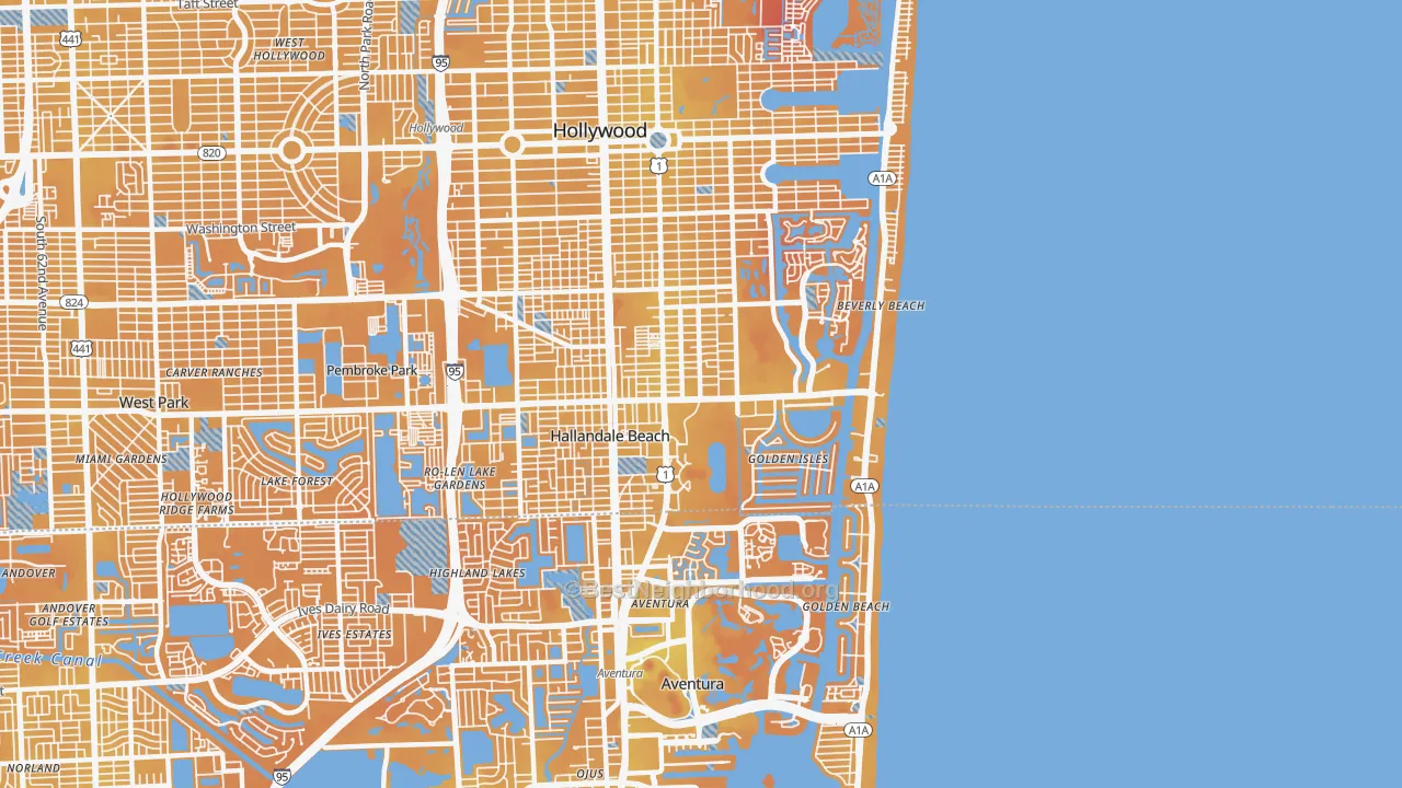 Transit Grade map of Hallandale Beach, FL