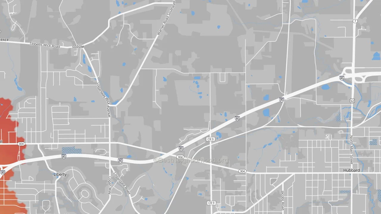 Transit Grade map of Halls Corners, OH