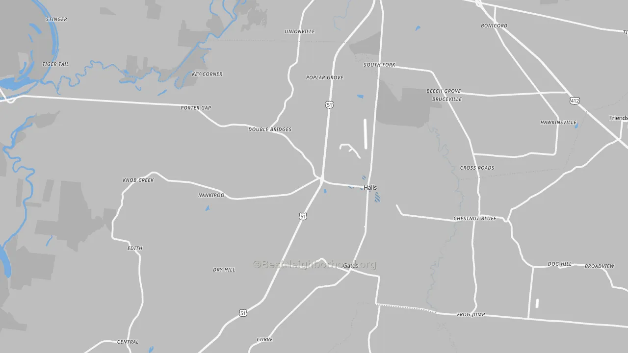 Transit Grade map of Halls, TN