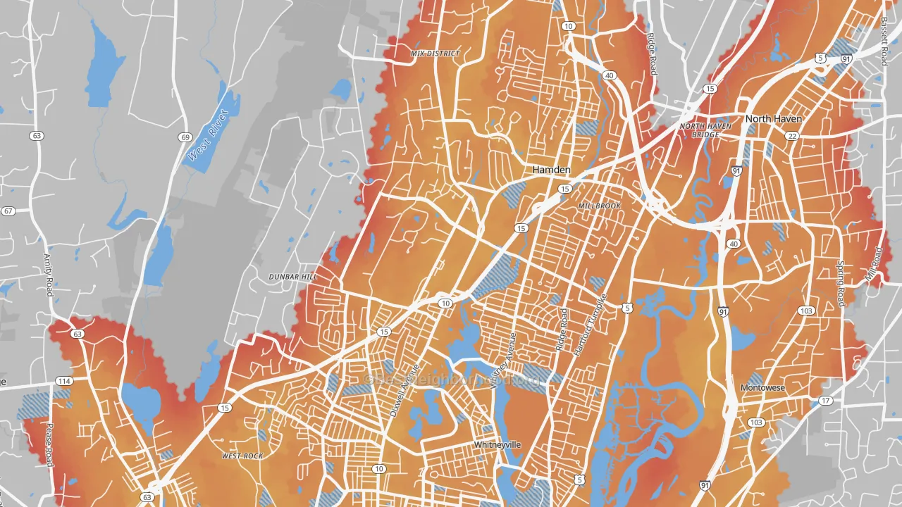 Transit Grade map of Hamden, CT