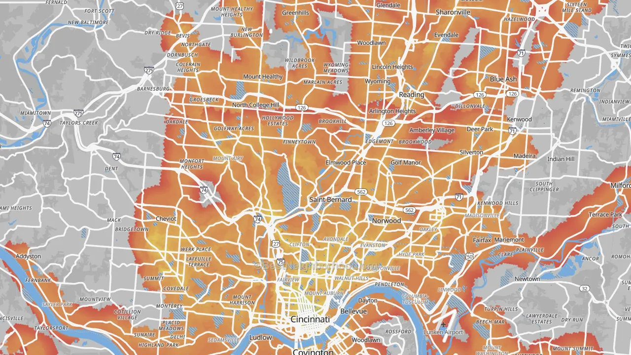 Transit Grade map of Hamilton County, OH