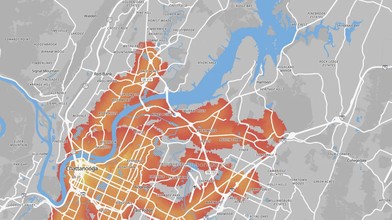 Transit Grade map of Hamilton County, TN