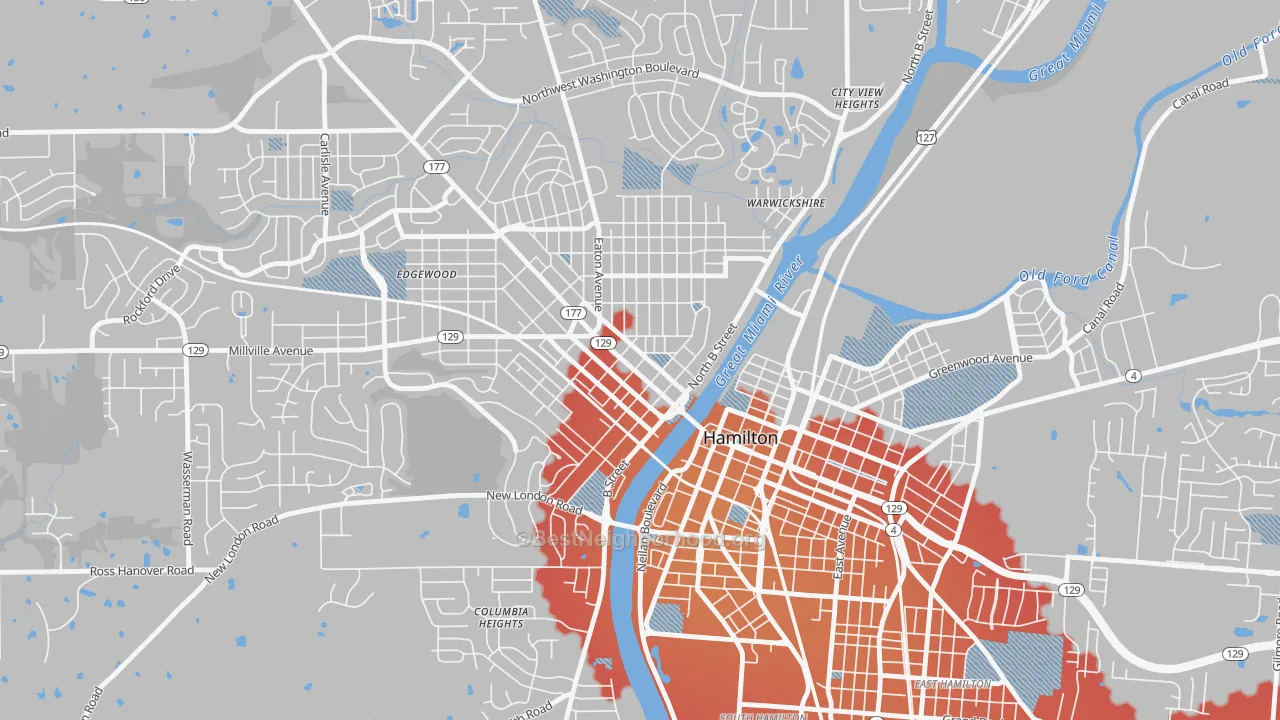 Transit Grade map of Hamilton Main Street Historic District, Hamilton, OH