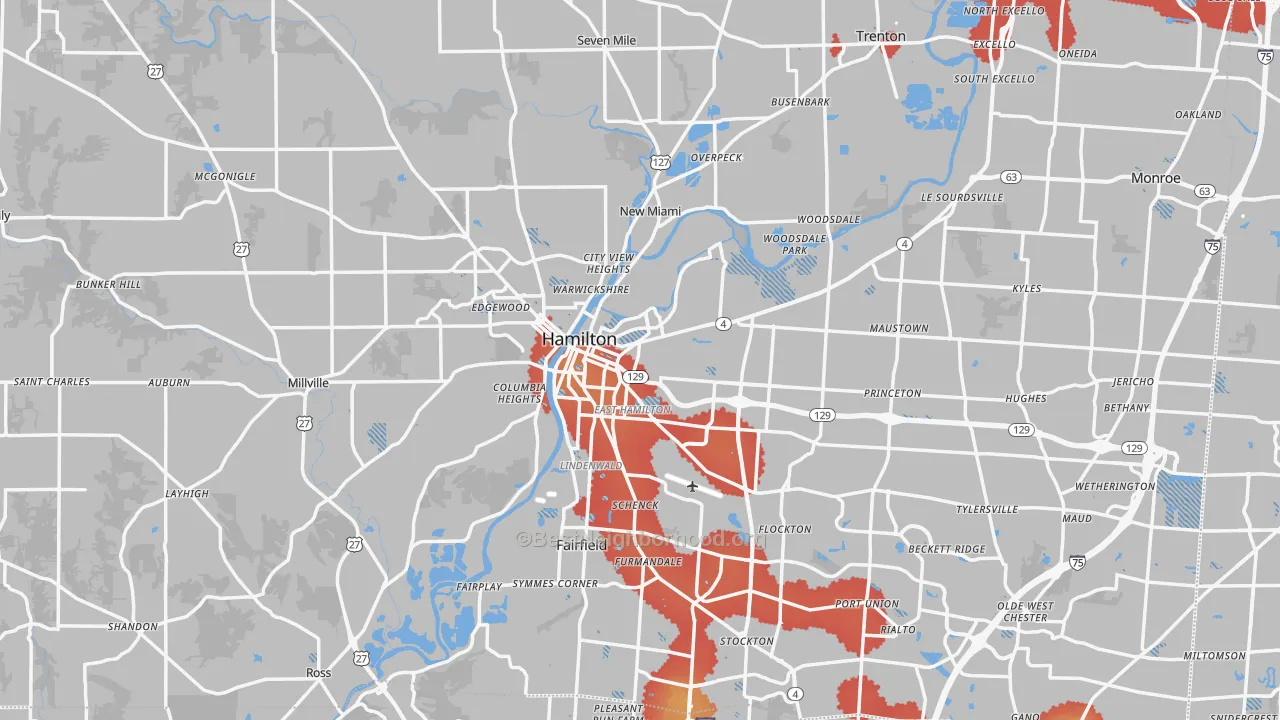 Transit Grade map of Hamilton, OH