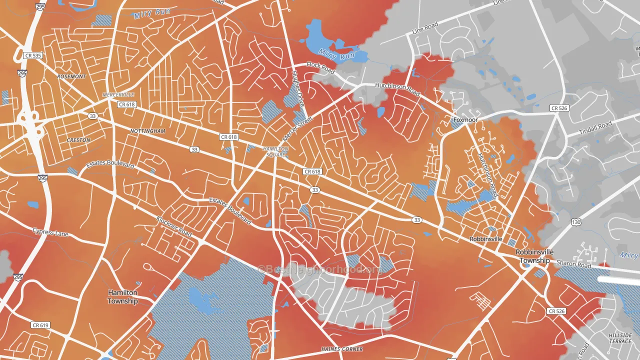 Transit Grade map of Hamilton Square, NJ