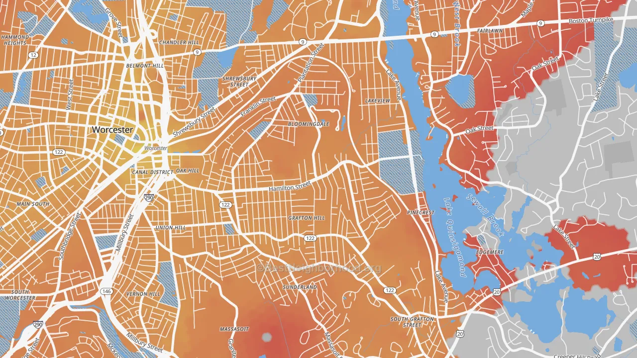 Transit Grade map of Hamilton, Worcester, MA