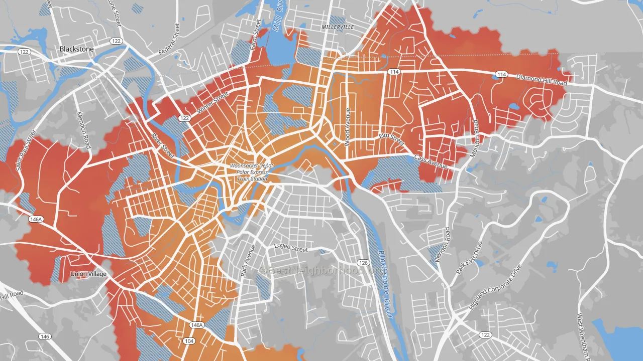 Transit Grade map of Hamlet, Woonsocket, RI