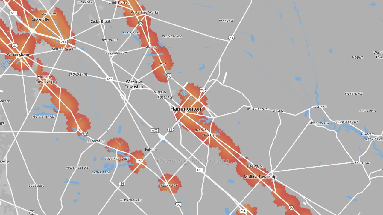 Transit Grade map of Hammonton, NJ