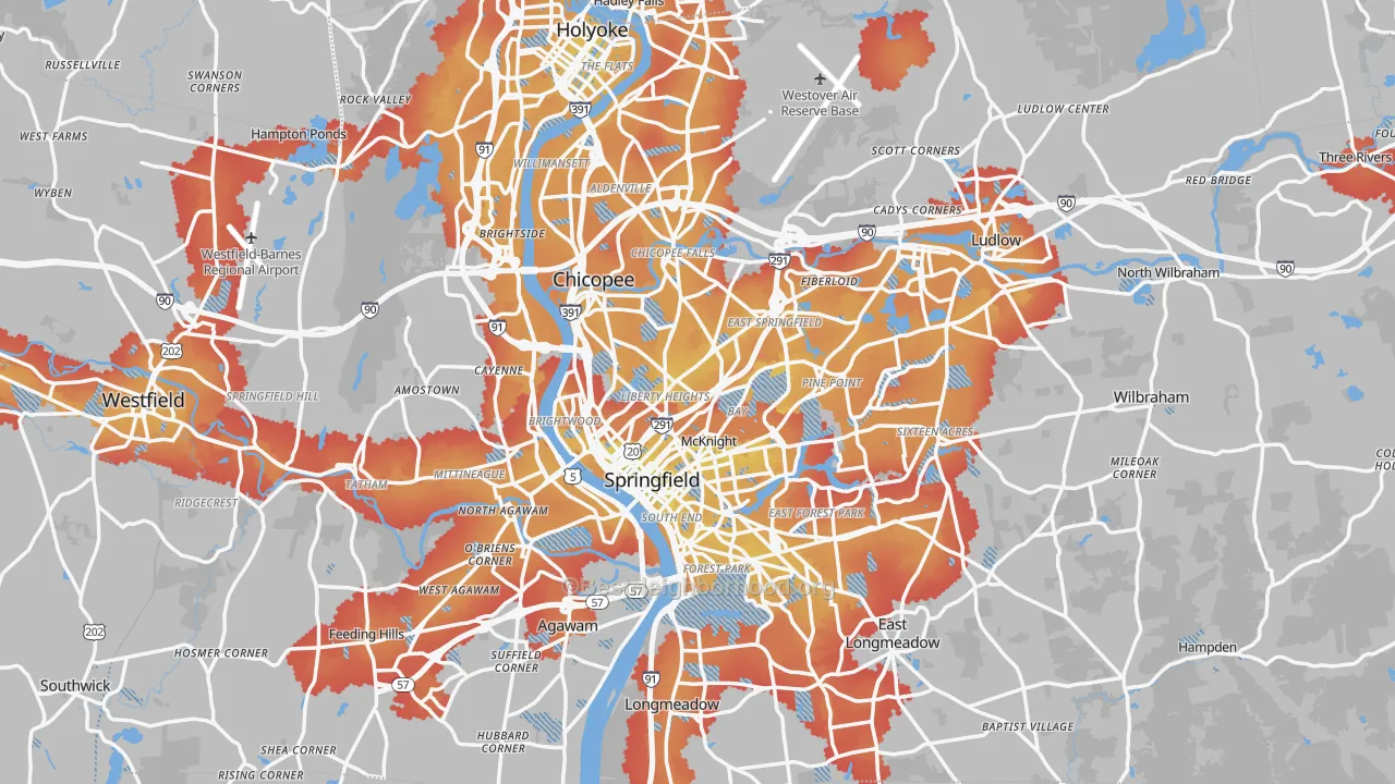 Transit Grade map of Hampden County, MA