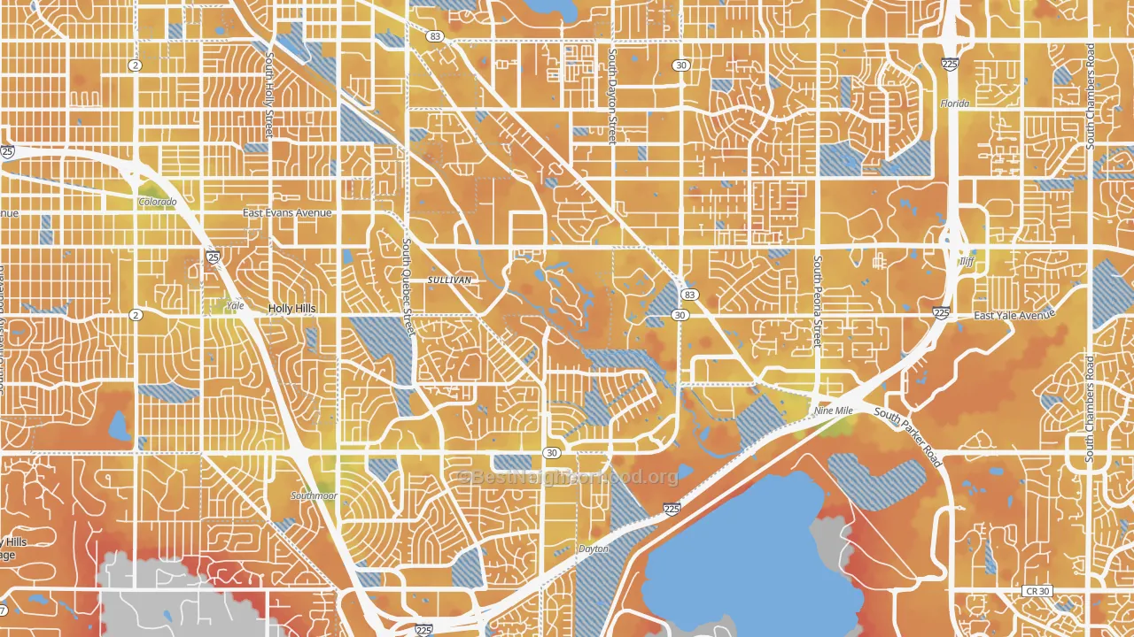 Transit Grade map of Hampden, Denver, CO