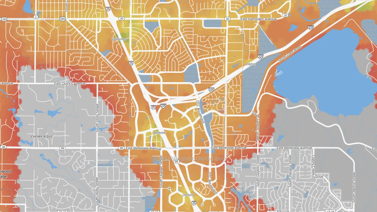 Transit Grade map of Hampden South, Denver, CO
