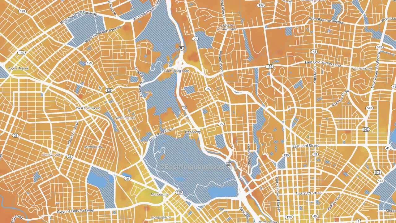 Transit Grade map of Hampden-Woodberry-Remington, Baltimore, MD