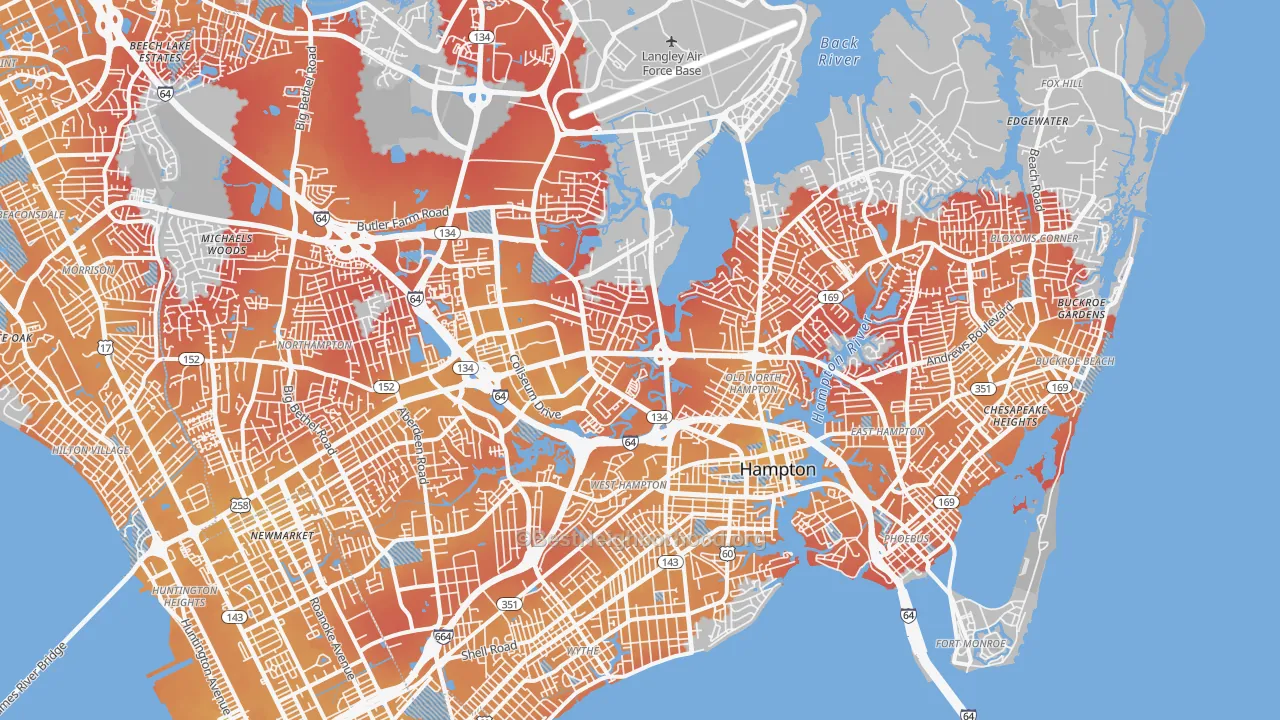 Transit Grade map of Hampton City, VA