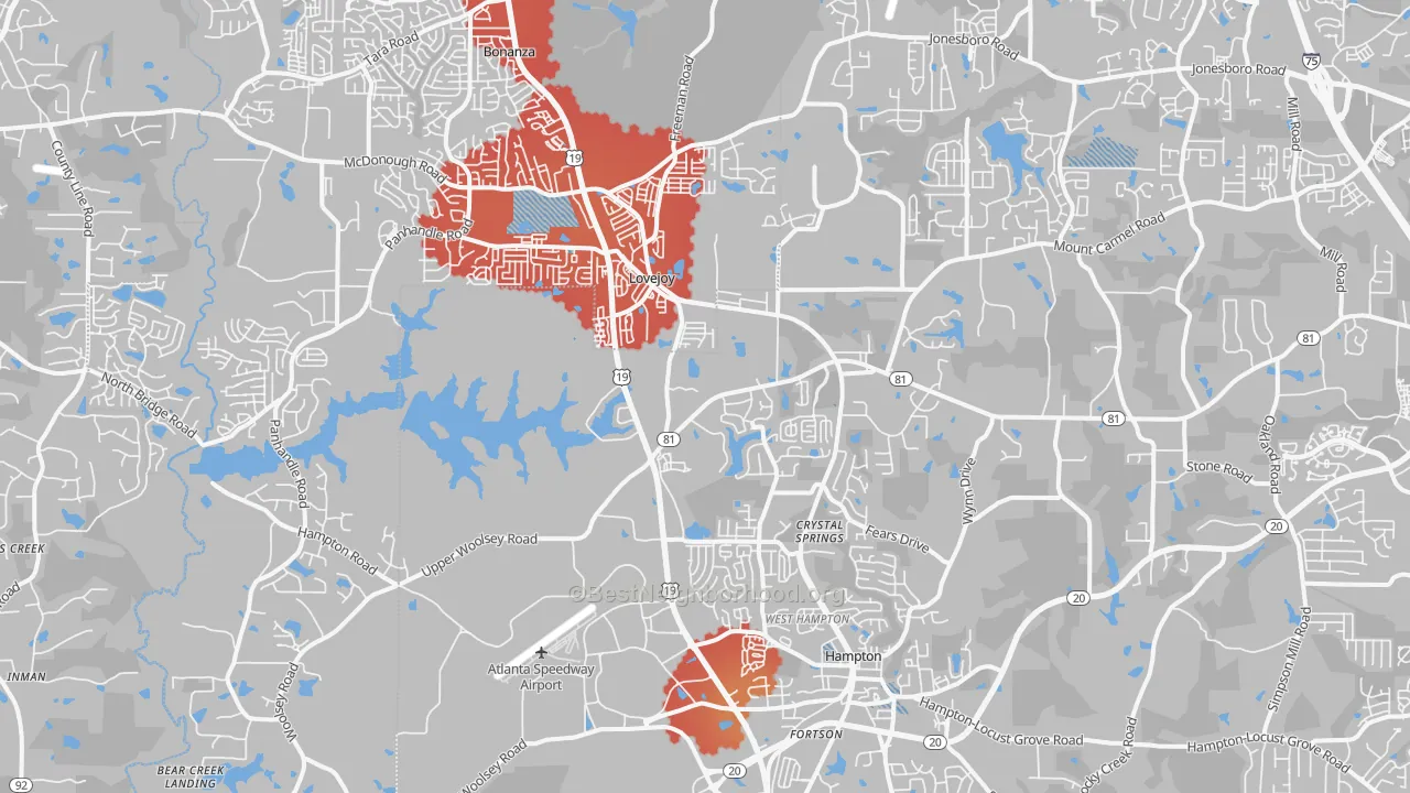 Transit Grade map of Hampton, GA