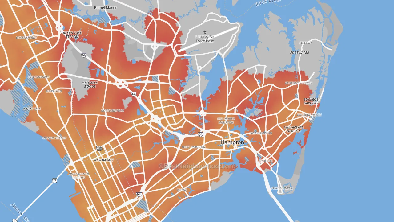 Transit Grade map of Hampton, VA