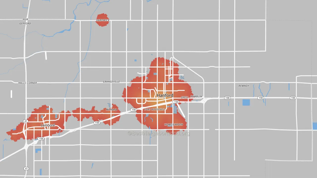 Transit Grade map of Hanford, CA