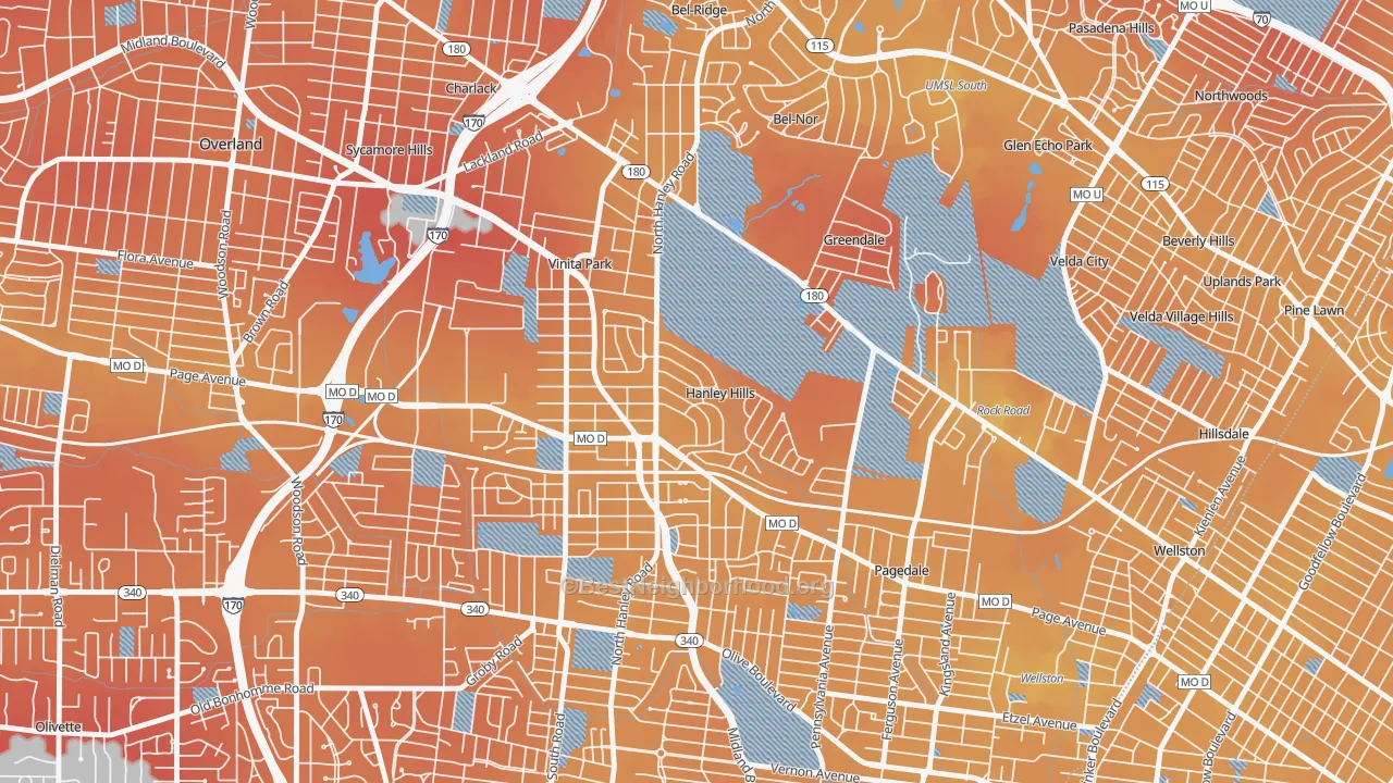 Transit Grade map of Hanley Hills, MO
