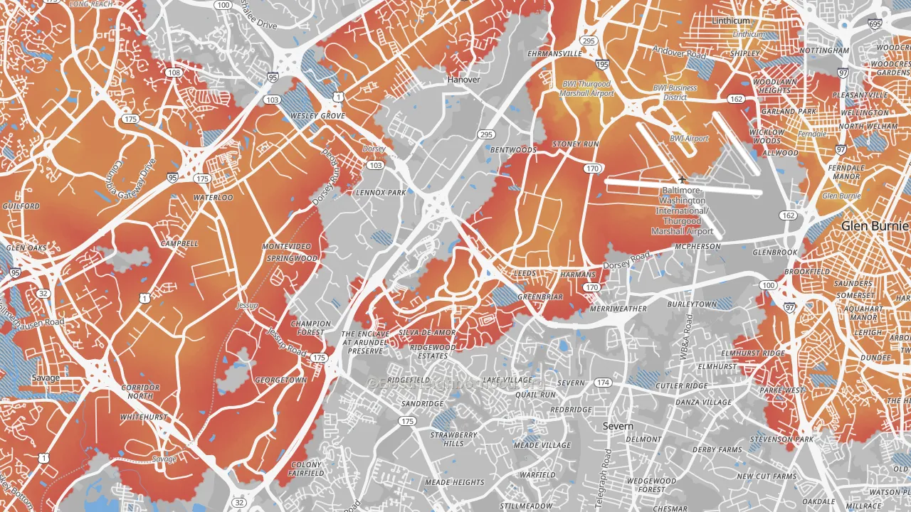 Transit Grade map of Hanover, MD