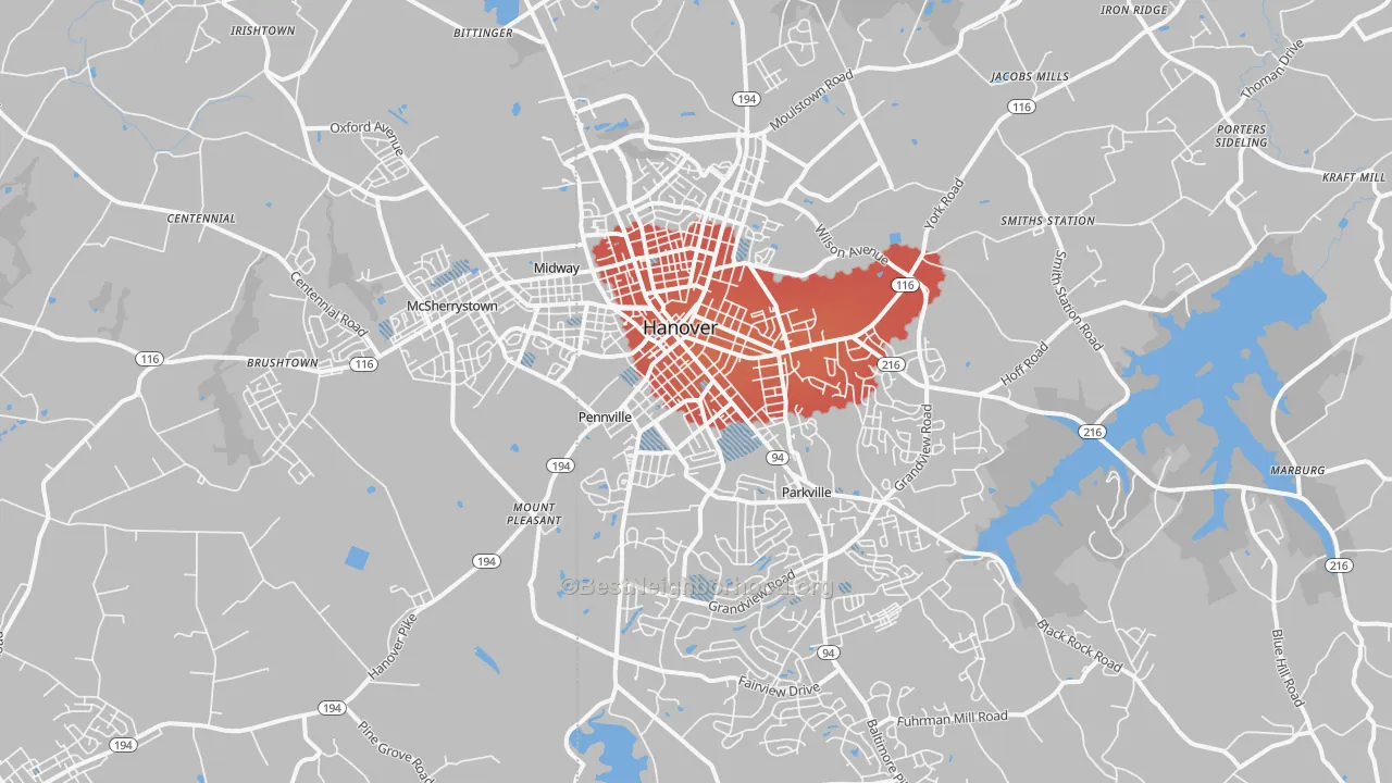 Transit Grade map of Hanover, PA