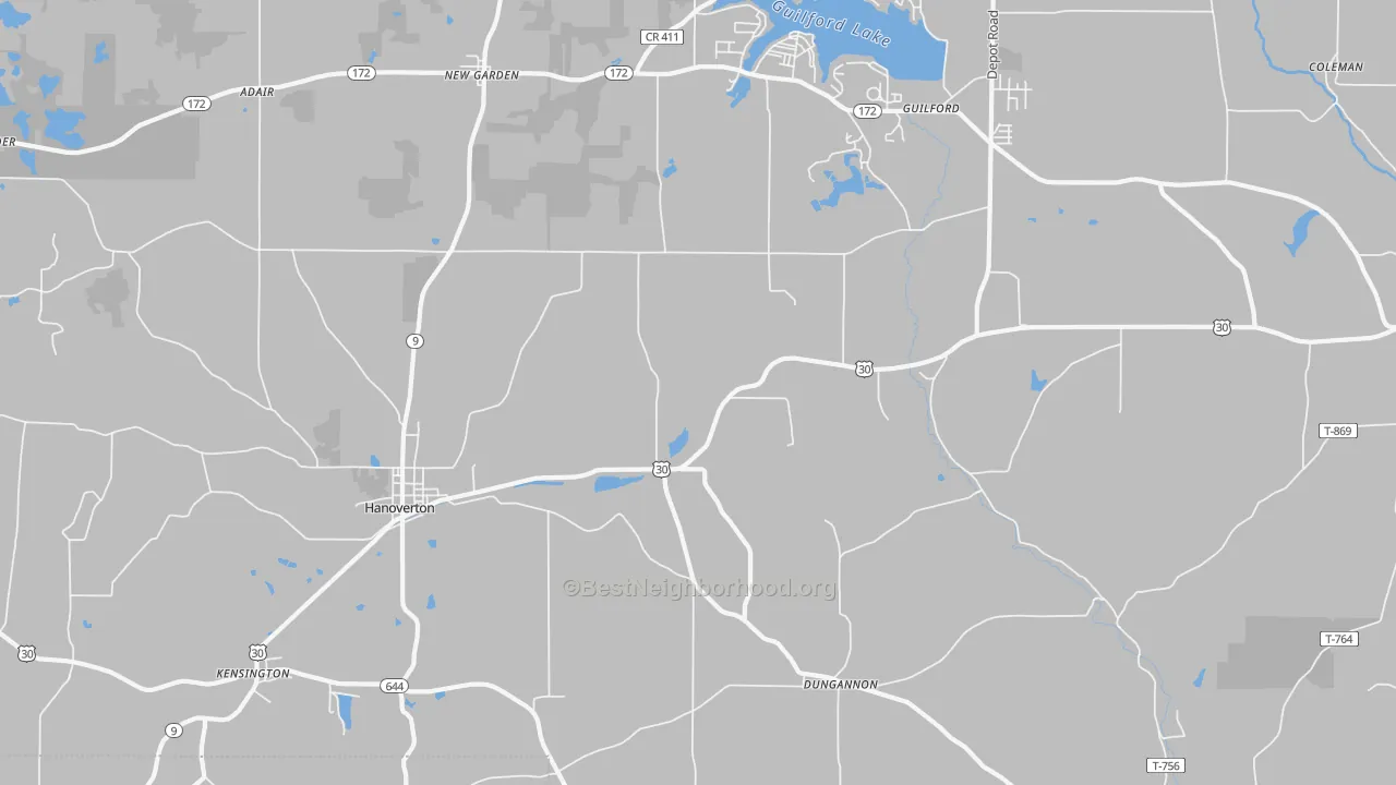 Transit Grade map of Hanoverton, OH