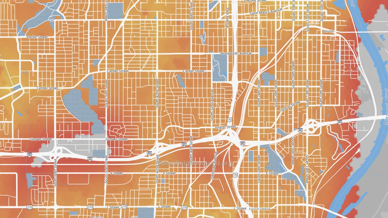 Transit Grade map of Hanscom Park, Omaha, NE