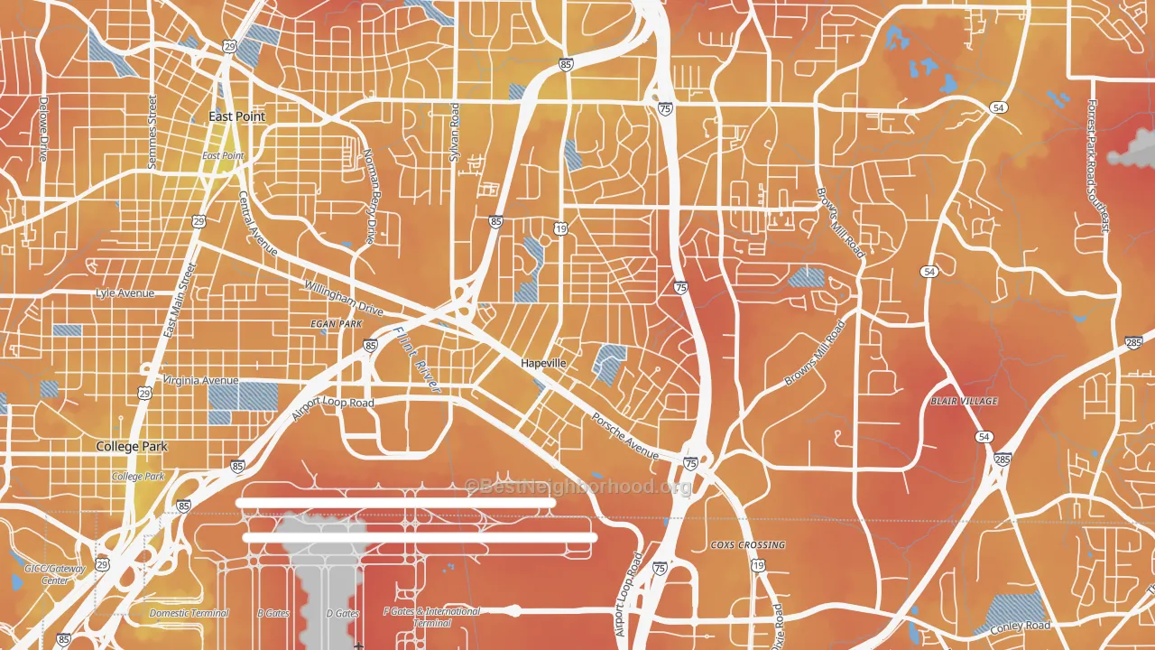 Transit Grade map of Hapeville, GA