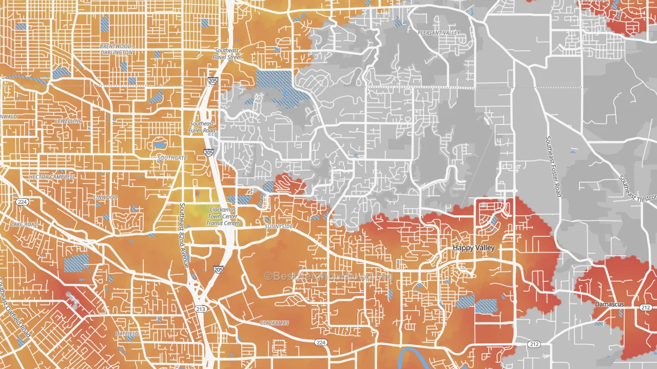 Transit Grade map of Happy Valley, OR