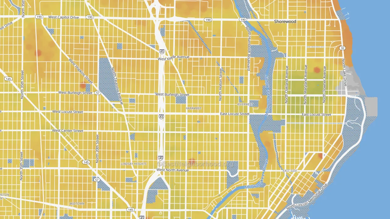 Transit Grade map of Harambee, Milwaukee, WI