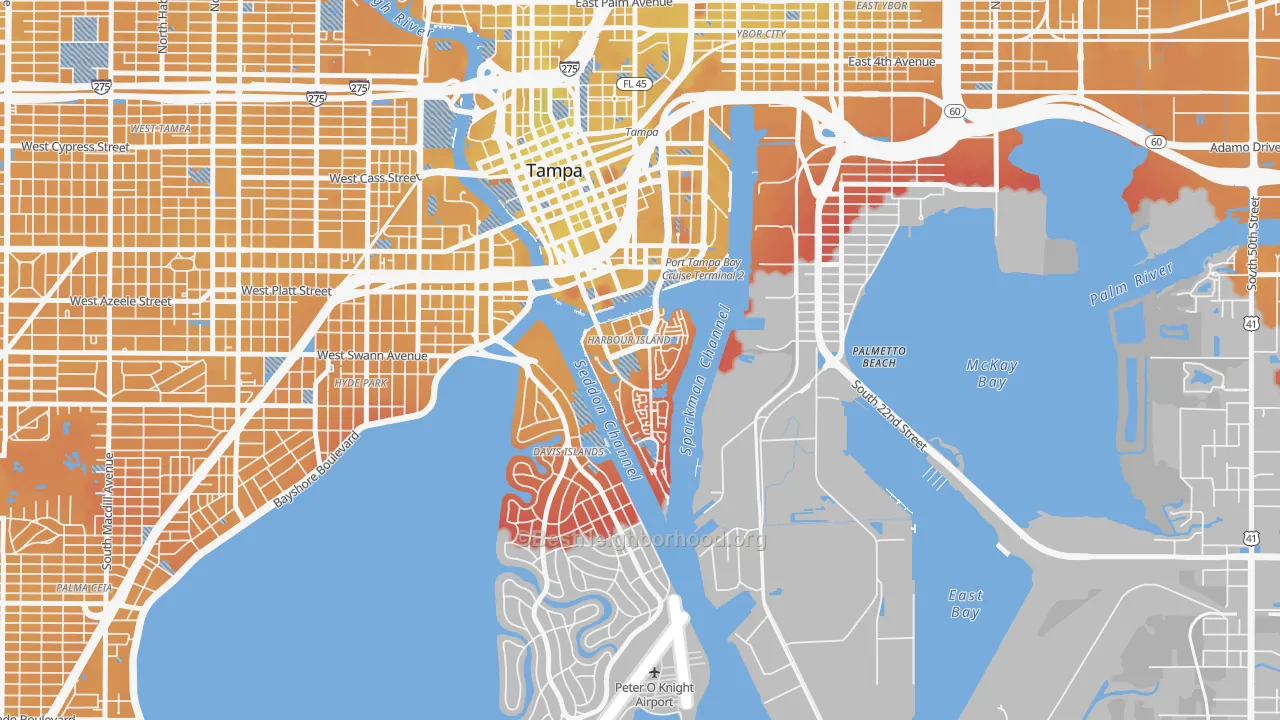 Transit Grade map of Harbour Island, Tampa, FL