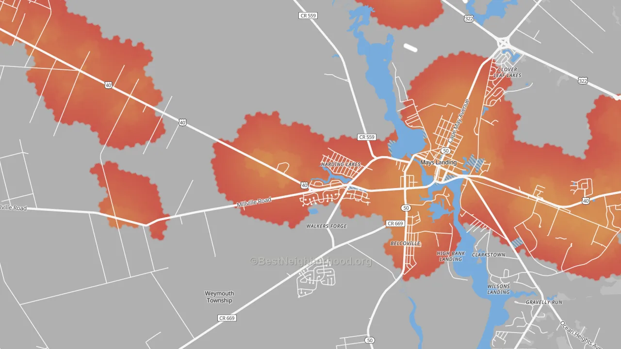 Transit Grade map of Harding Lakes, NJ