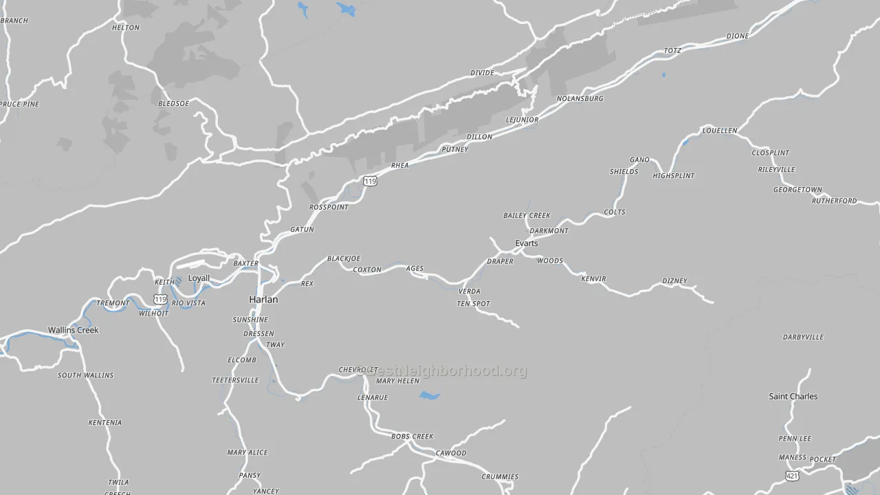 Transit Grade map of Harlan County, KY