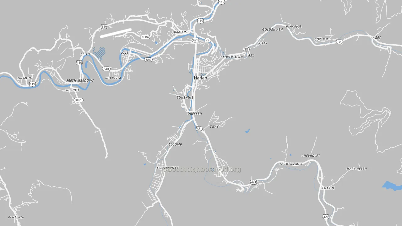 Transit Grade map of Harlan, KY