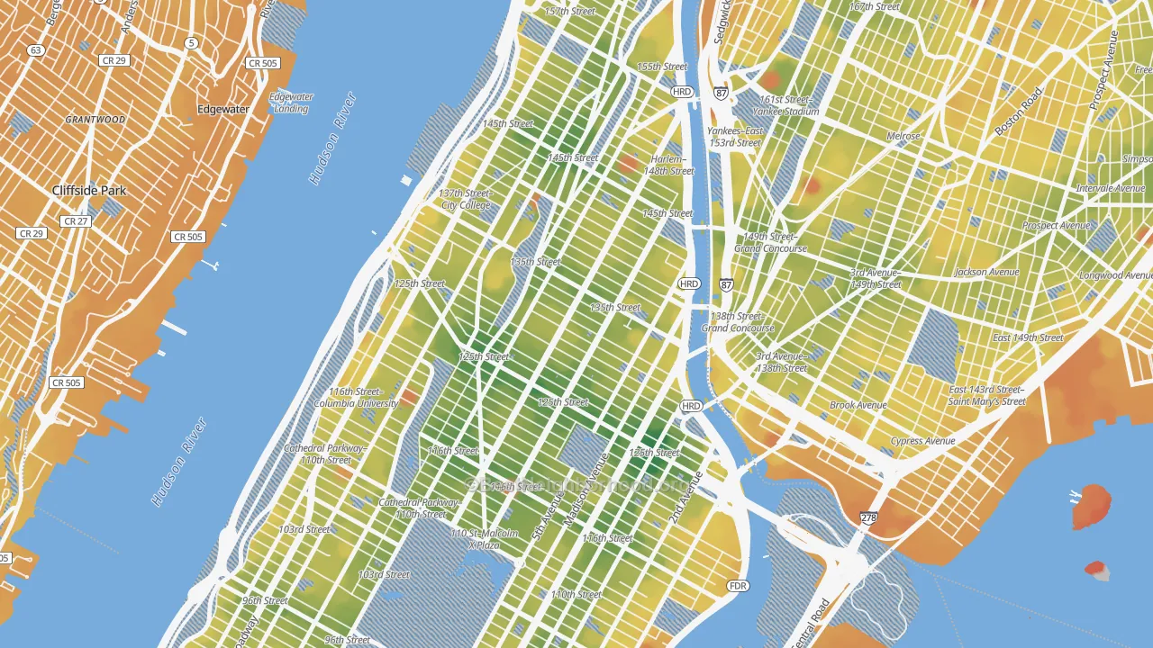 Transit Grade map of Harlem, Manhattan, NY