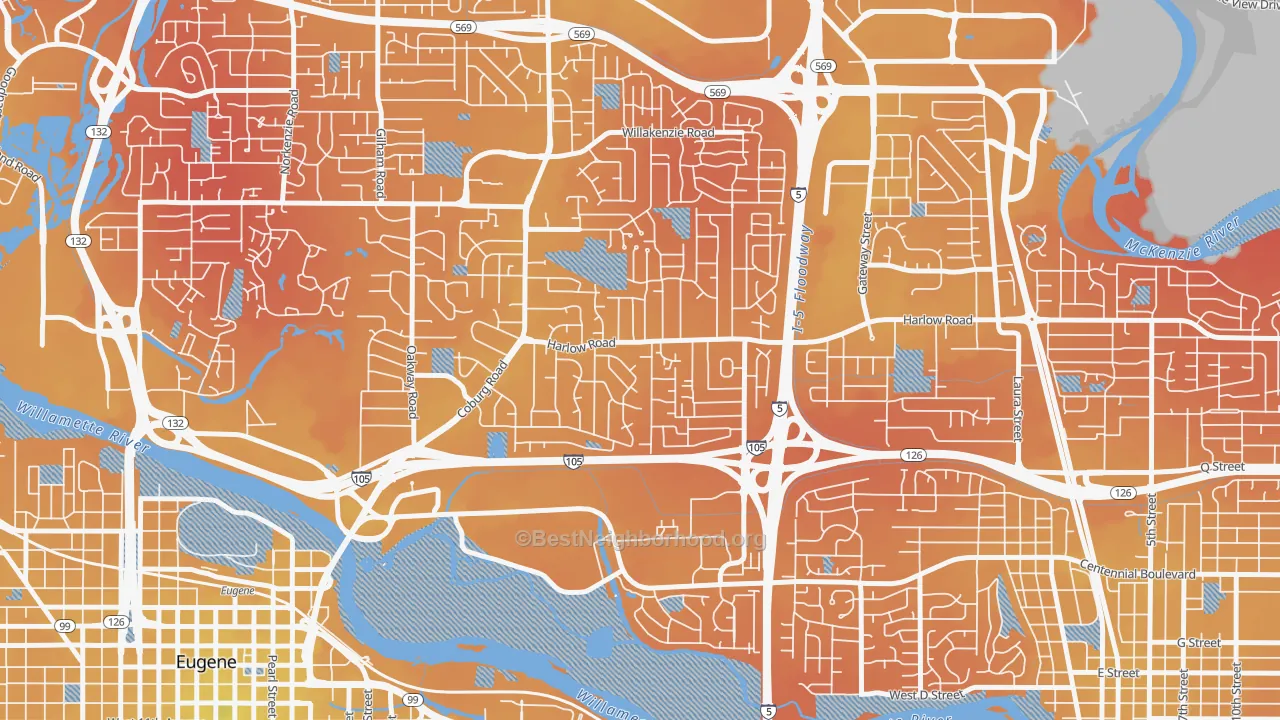 Transit Grade map of Harlow, Eugene, OR