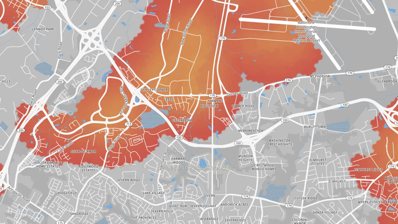 Transit Grade map of Harmans, MD