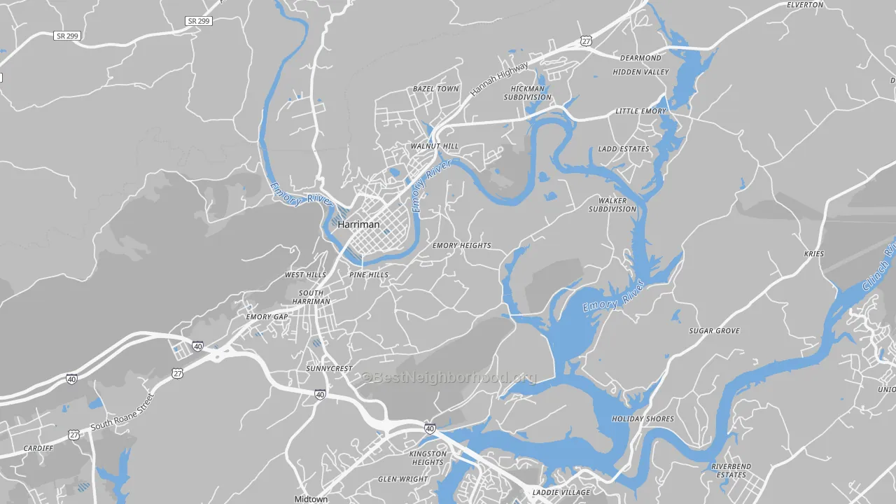 Transit Grade map of Harriman, TN