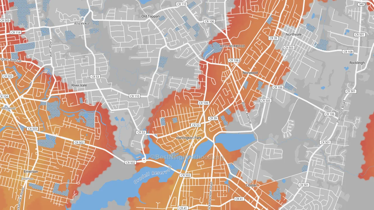Transit Grade map of Harrington Park, NJ