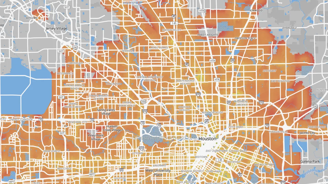 Transit Grade map of Harris County, TX